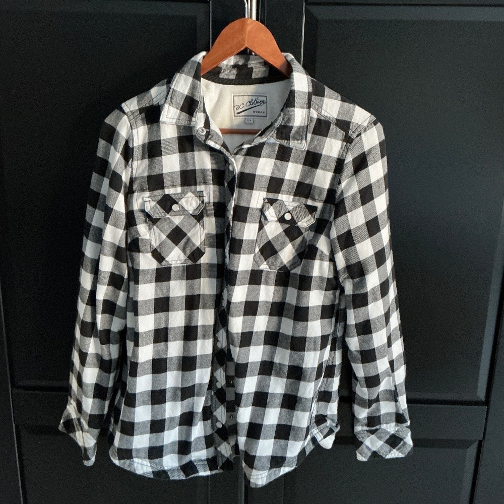Black and White Bc Clothing Buffalo plaid Pearl snap shirt